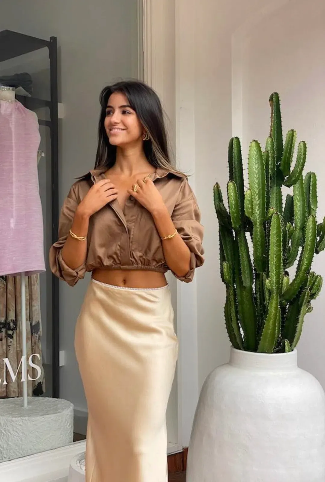 Michael Lo Sordo Crystalline Bias Silk Skirt Cream Size 6 for rent on The Volte - main image