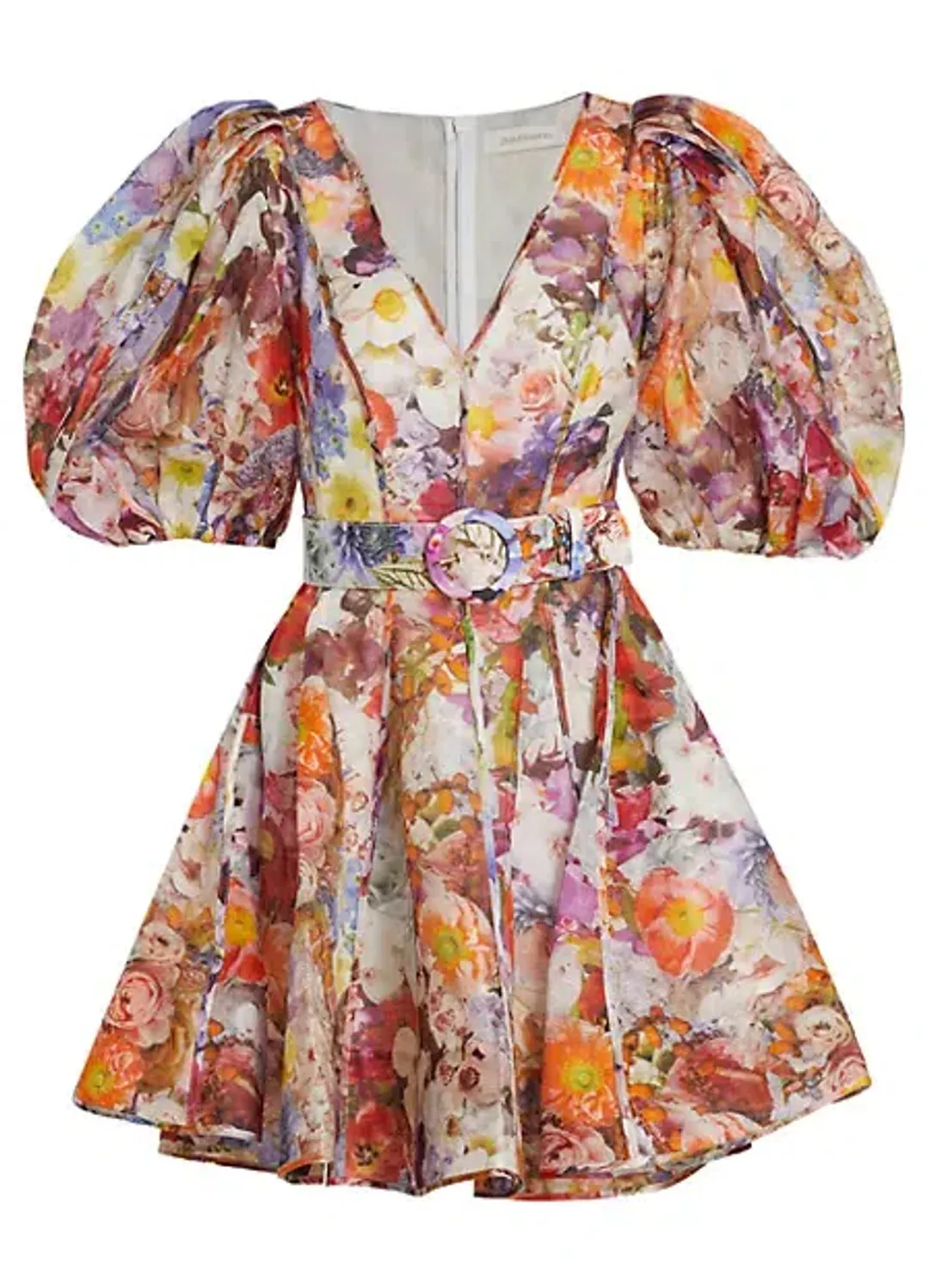 Zimmermann Prima Balloon Sleeve Belted Mini Dress Floral Size 1 /  Au 10 for rent on The Volte - main image