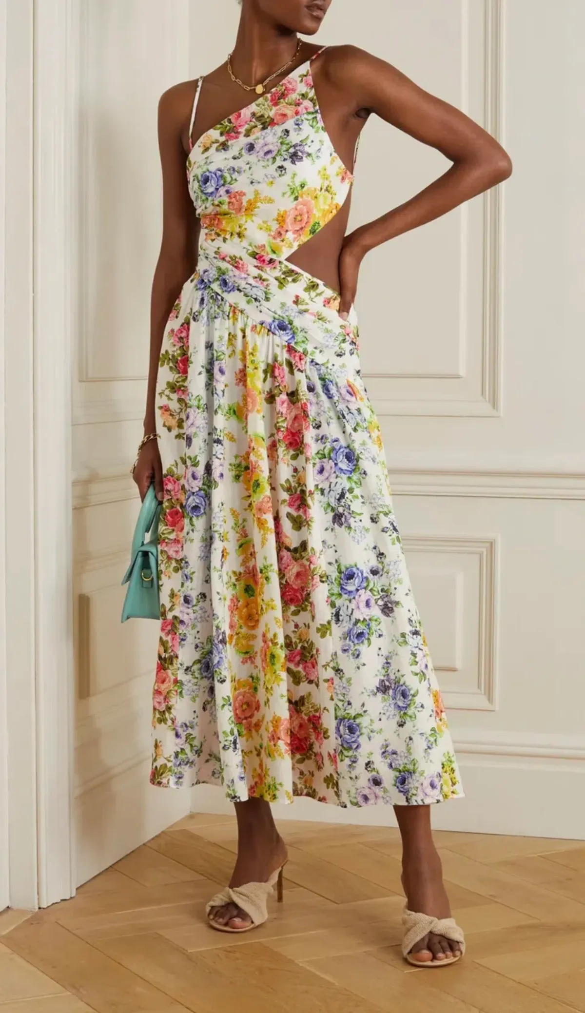 Zimmermann Asymmetric Open Back Floral Midi Dress Print Size 4 (16) for rent on The Volte - main image