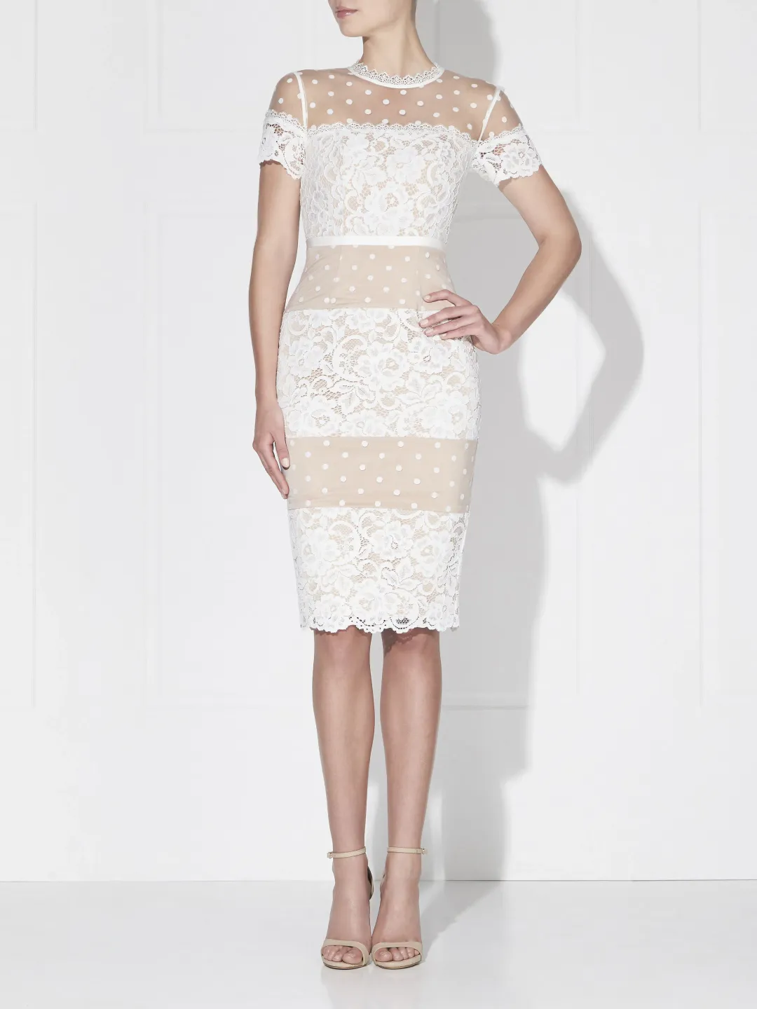 Love Honor Ava Lace Midi Dress White Nude Size 8 for rent on The Volte - main image