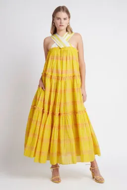 Aje Wilderness Tiered Maxi Dress Yellow Size 10 for rent on The Volte - image 1