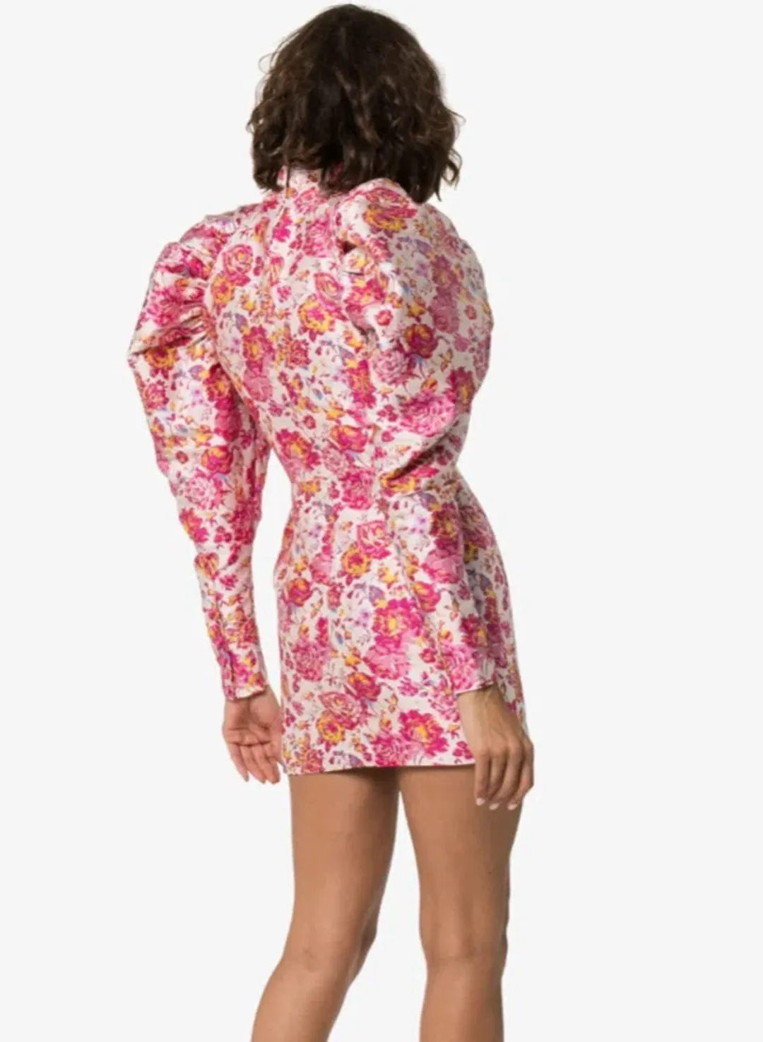Rotate By Birger Christensen Button-detailed Ruched Floral-jacquard Mini Dress In Multi Size 8 for rent on The Volte - main image