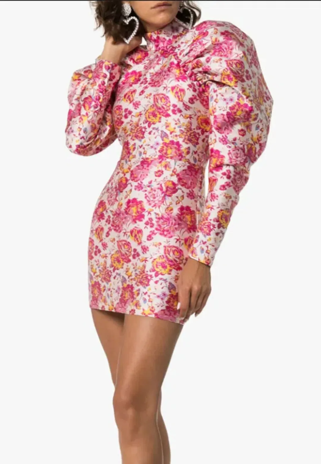 Rotate By Birger Christensen Button-detailed Ruched Floral-jacquard Mini Dress In Multi Size 8 for rent on The Volte - main image