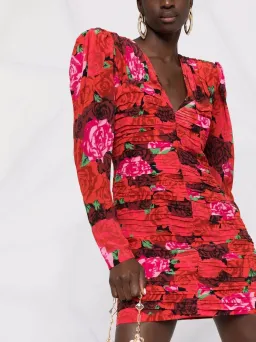 Magda Butrym Red Ruched Floral-print Silk Mini Dress Size XS for rent on The Volte - image 3