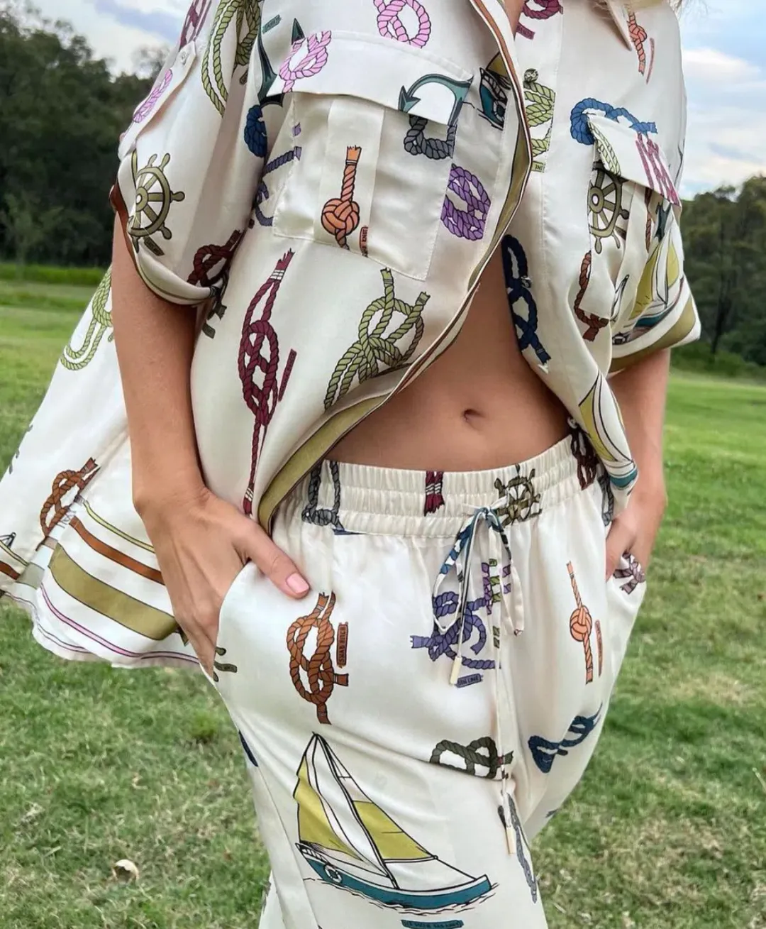 Alemais Ships Ahoy Man Shirt and Pants Set Print Size 14 for rent on The Volte - main image