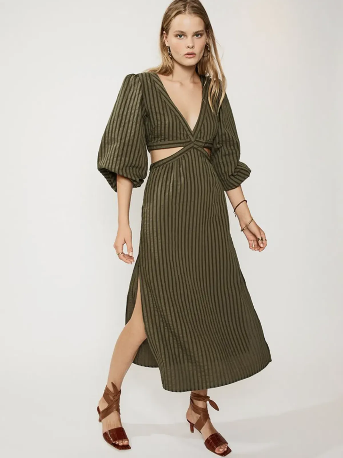 Suboo Queenie Cut Out Dress Olive Green Size 8 for rent on The Volte - main image