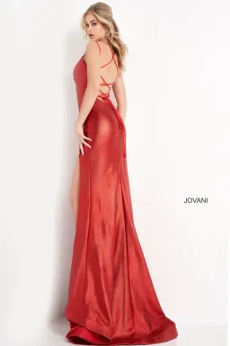 Jovani 06526 High Slit Gown Red Size 8 for rent on The Volte - image 2