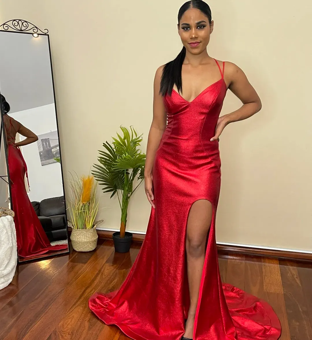 Jovani 06526 High Slit Gown Red Size 8 for rent on The Volte - main image