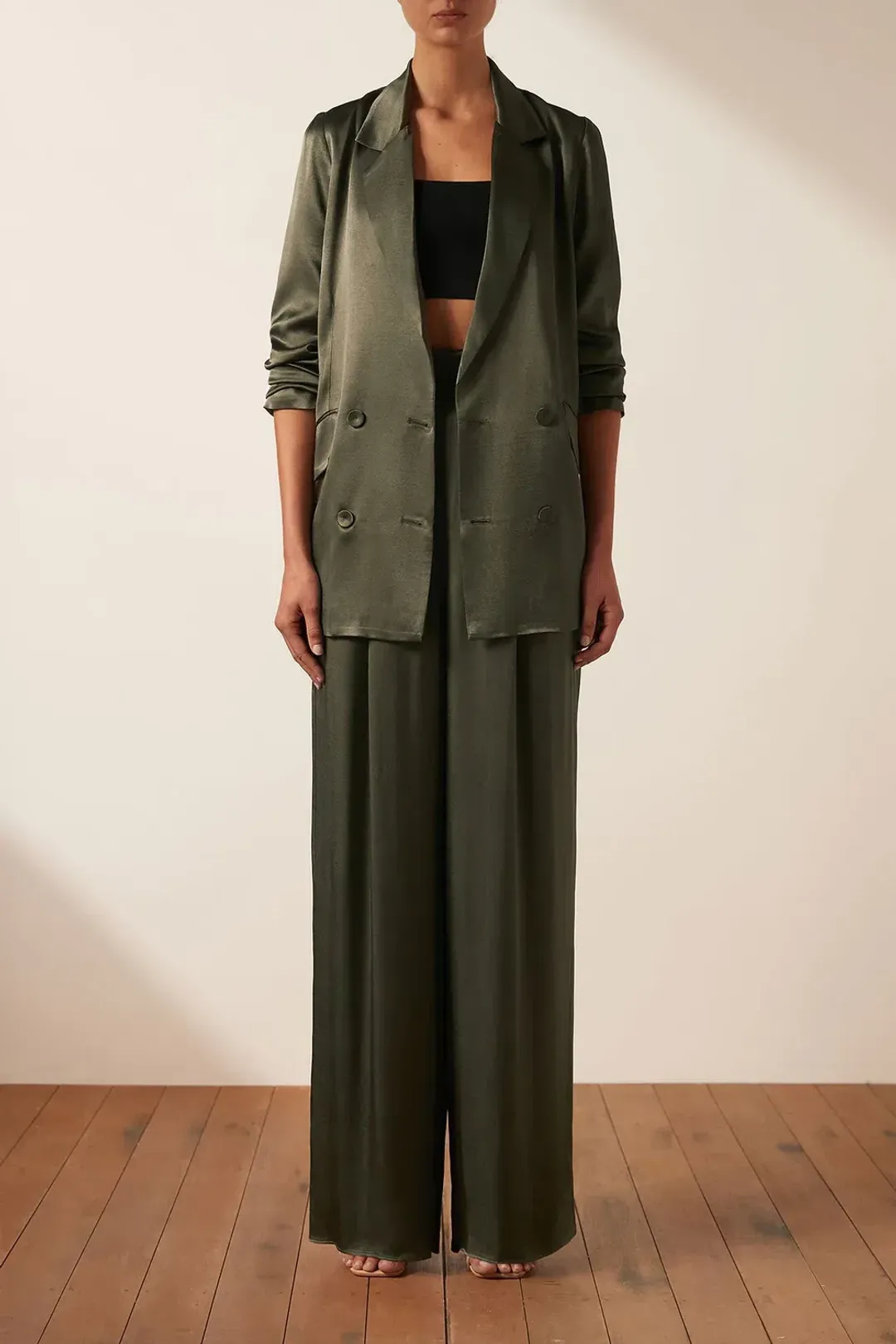 Shona Joy Giorgia Double Breasted Blazer and Tuxedo Pants Set Green Size 6 for rent on The Volte - main image