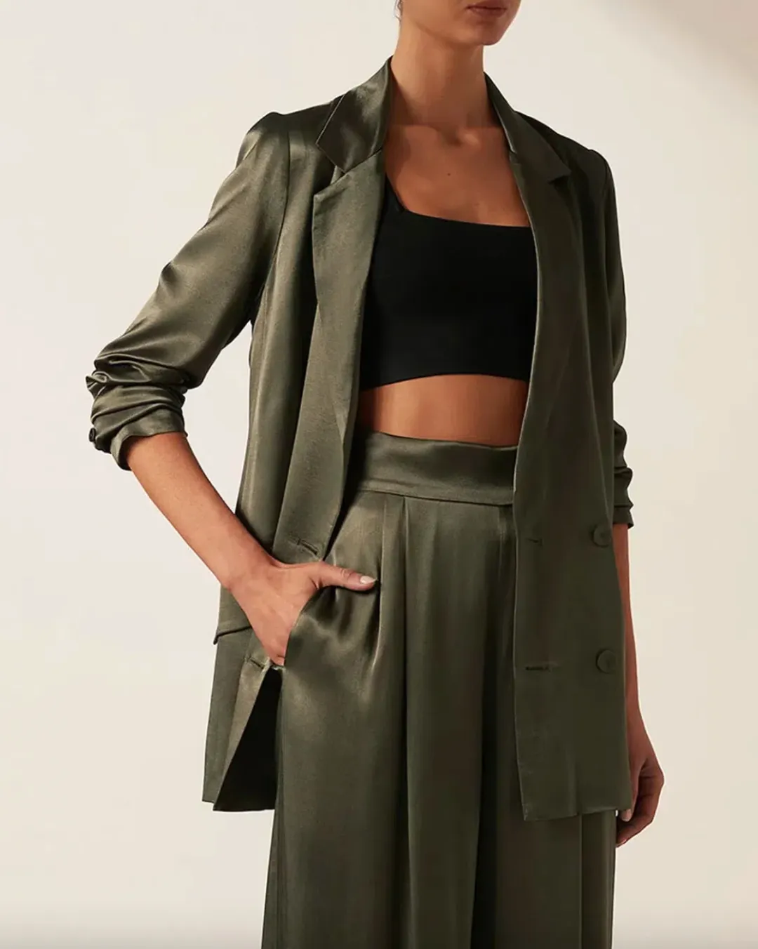 Shona Joy Giorgia Double Breasted Blazer and Tuxedo Pants Set Green Size 6 for rent on The Volte - main image