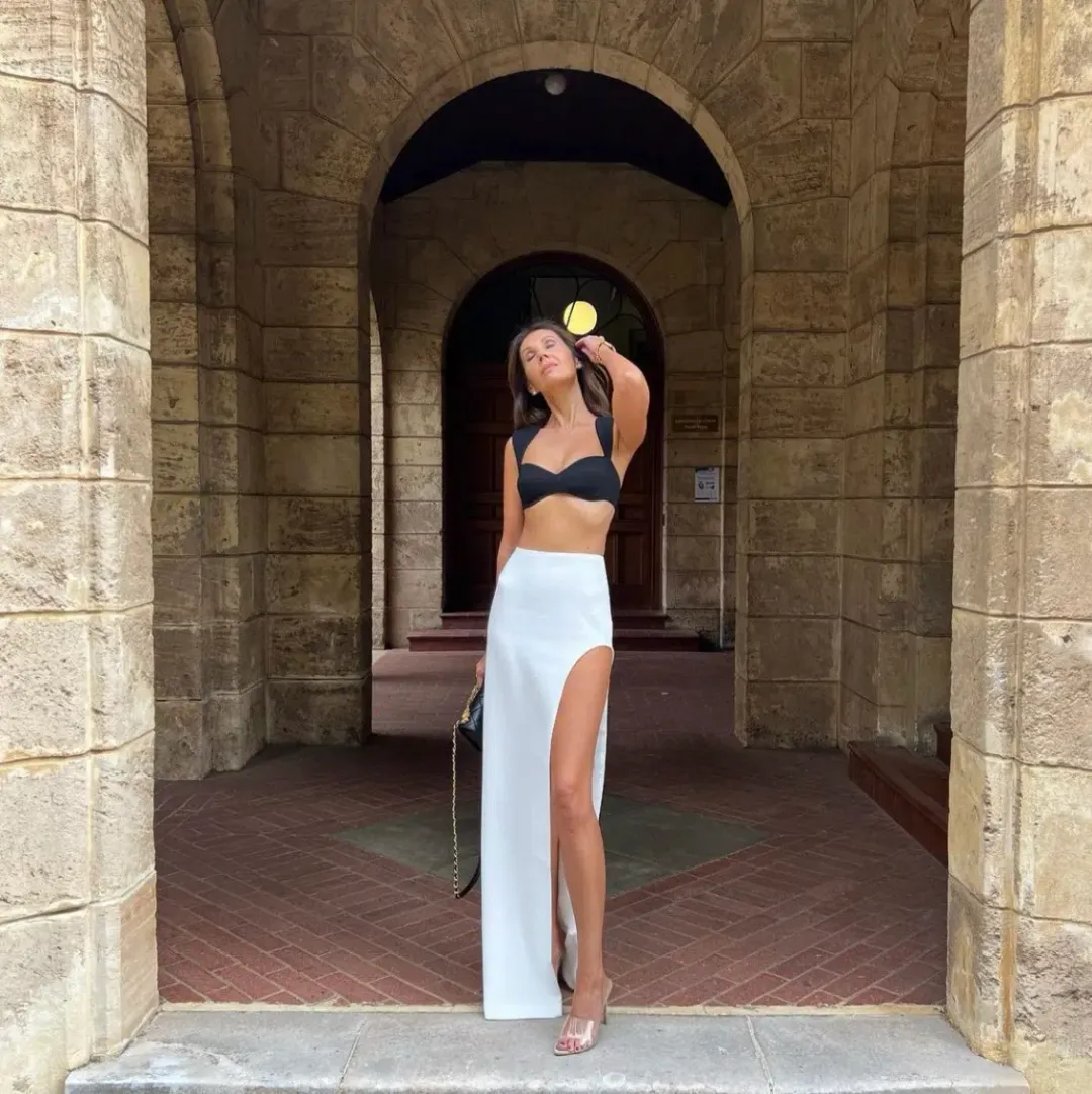 Monot Crepe Bra Top Black & Maxi Skirt White Set Size 0 for rent on The Volte - main image