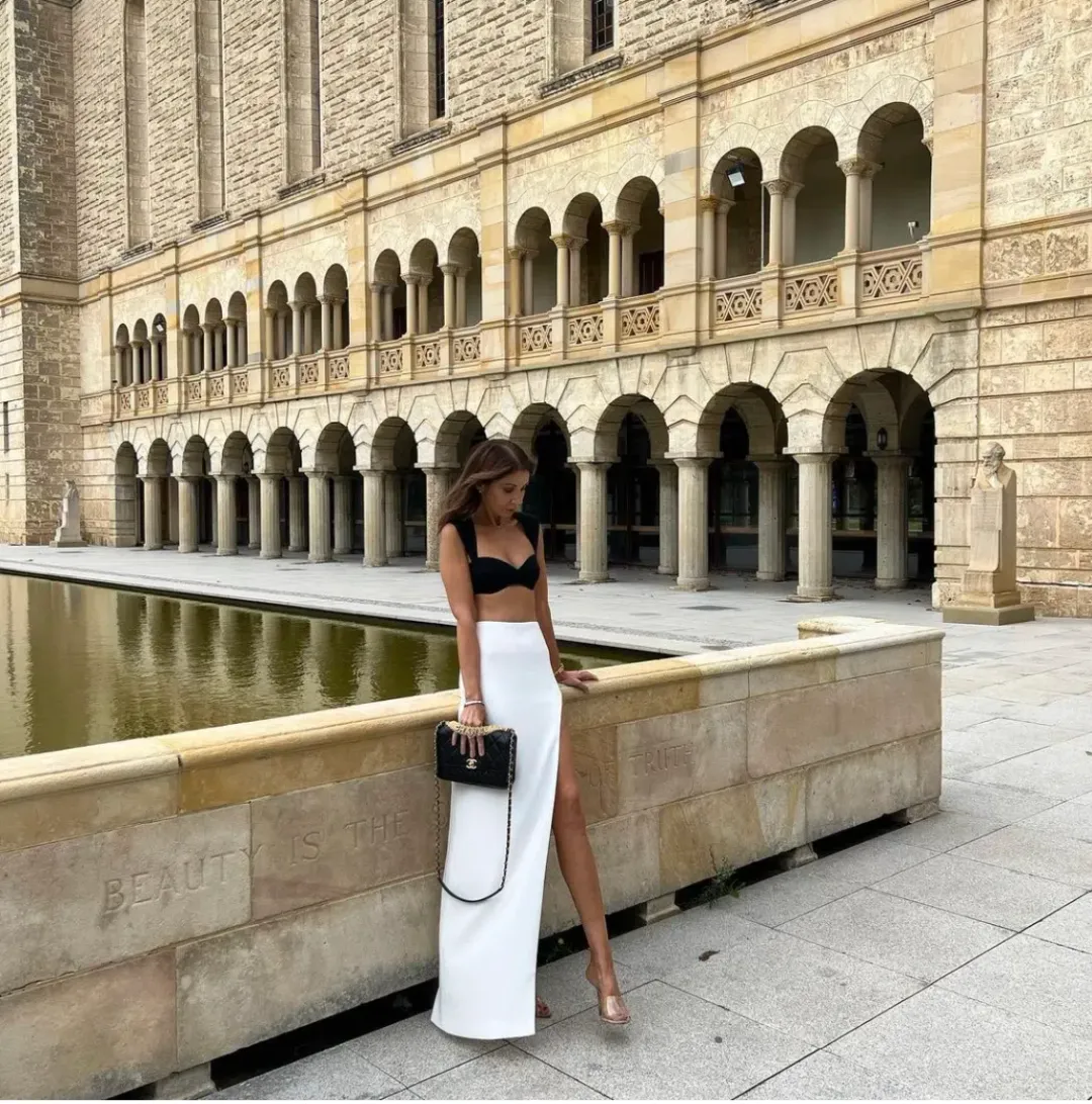 Monot Crepe Bra Top Black & Maxi Skirt White Set Size 0 for rent on The Volte - main image