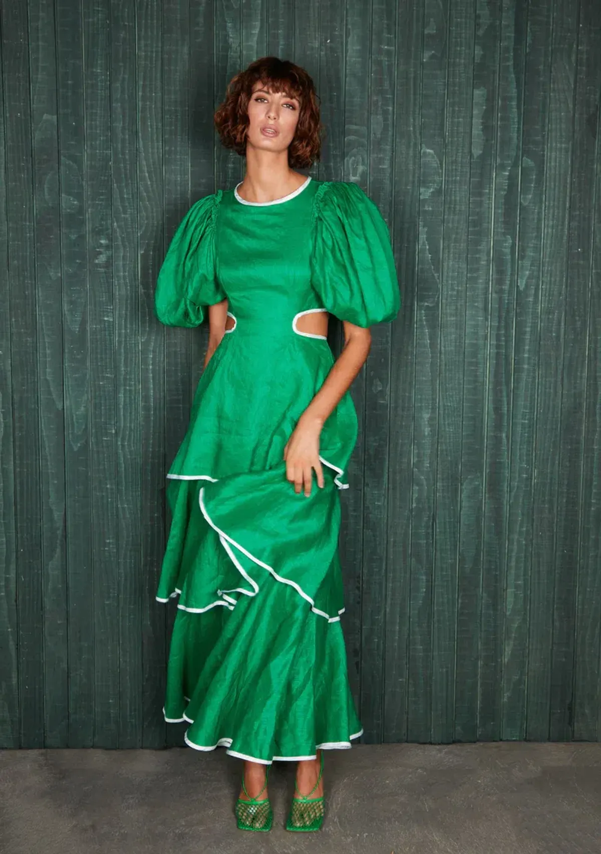 Mackenzie Mode Puff Sleeve Dress Emerald Green Size 10 for rent on The Volte - main image