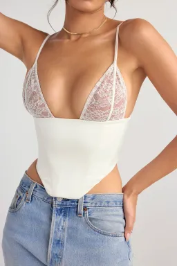 House of CB Emilee Ivory Satin and Lace Corset White Size 8 for rent on The Volte - image 5