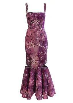 Leo and Lin Hadrian Mermaid Cut Out Dress Purple Print Size 8 for rent on The Volte - image 1