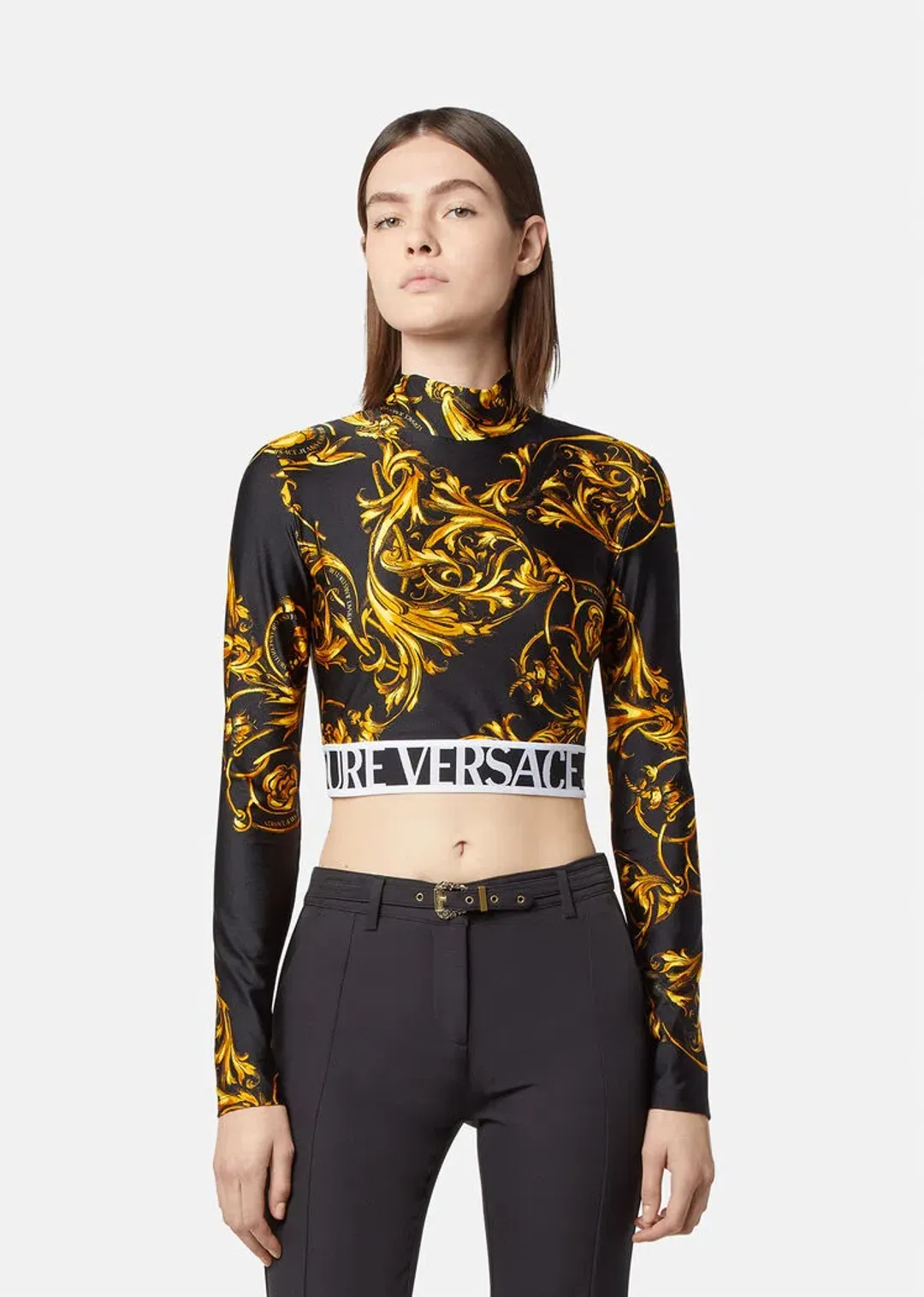 Versace Garland Crop Top and Leggings Set Black/Print Size 8 for rent on The Volte - main image