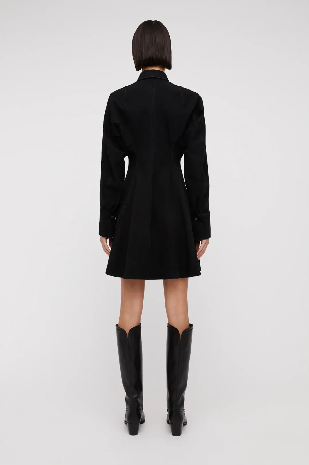 Scanlan Theodore Denim Cocoon Sleeve Mini Dress Black Size 10 for rent on The Volte - main image