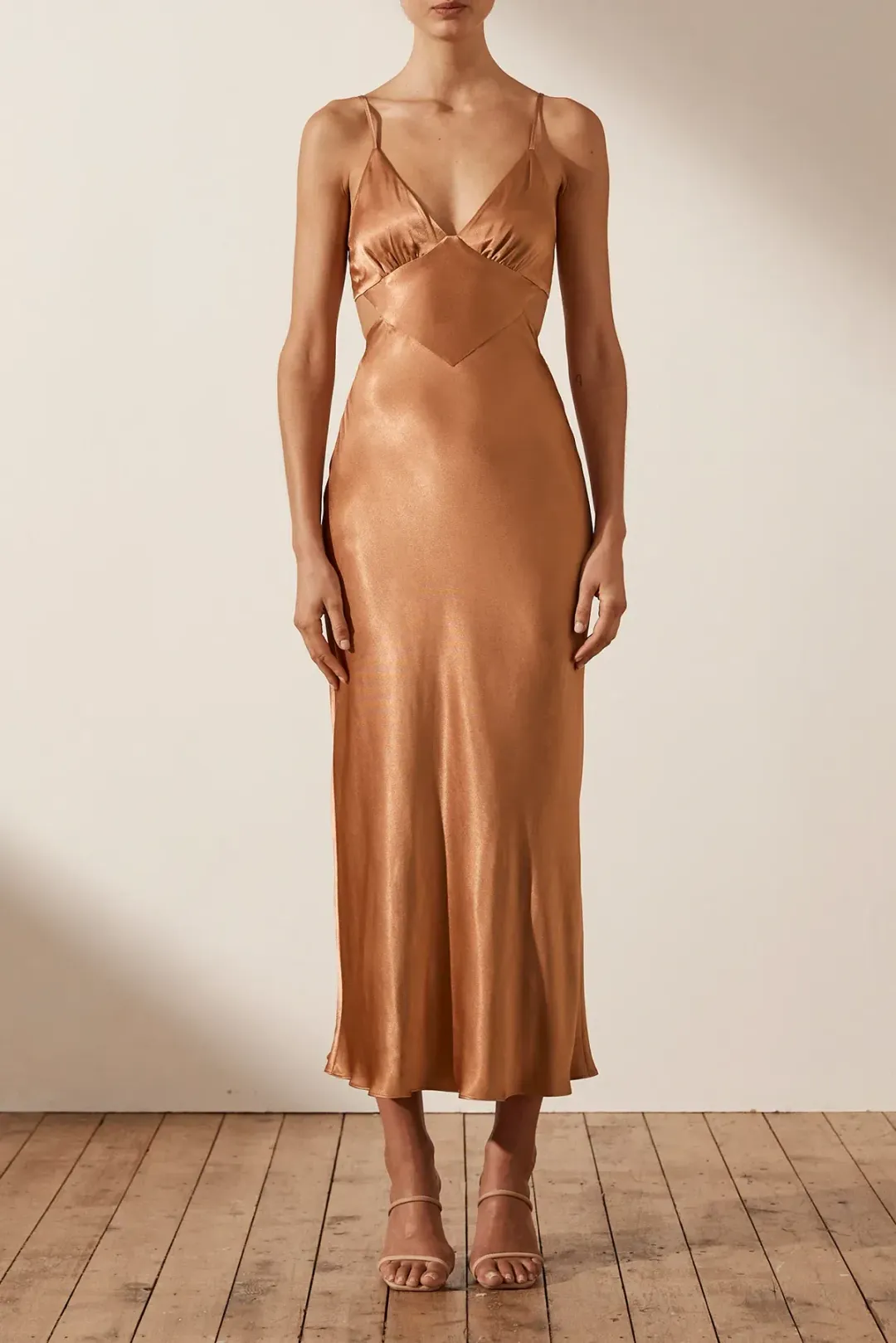 Shona Joy La Lune Backless Midi Dress Copper Size 8 for rent on The Volte - main image