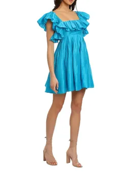 Leo Lin Azure Silk Linen Tie Back Mini Dress Blue Size 14 for rent on The Volte - image 1