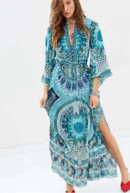 Camilla Drawstring Button Up Dress Turn On The Charm Print Size L for rent on The Volte - image 6