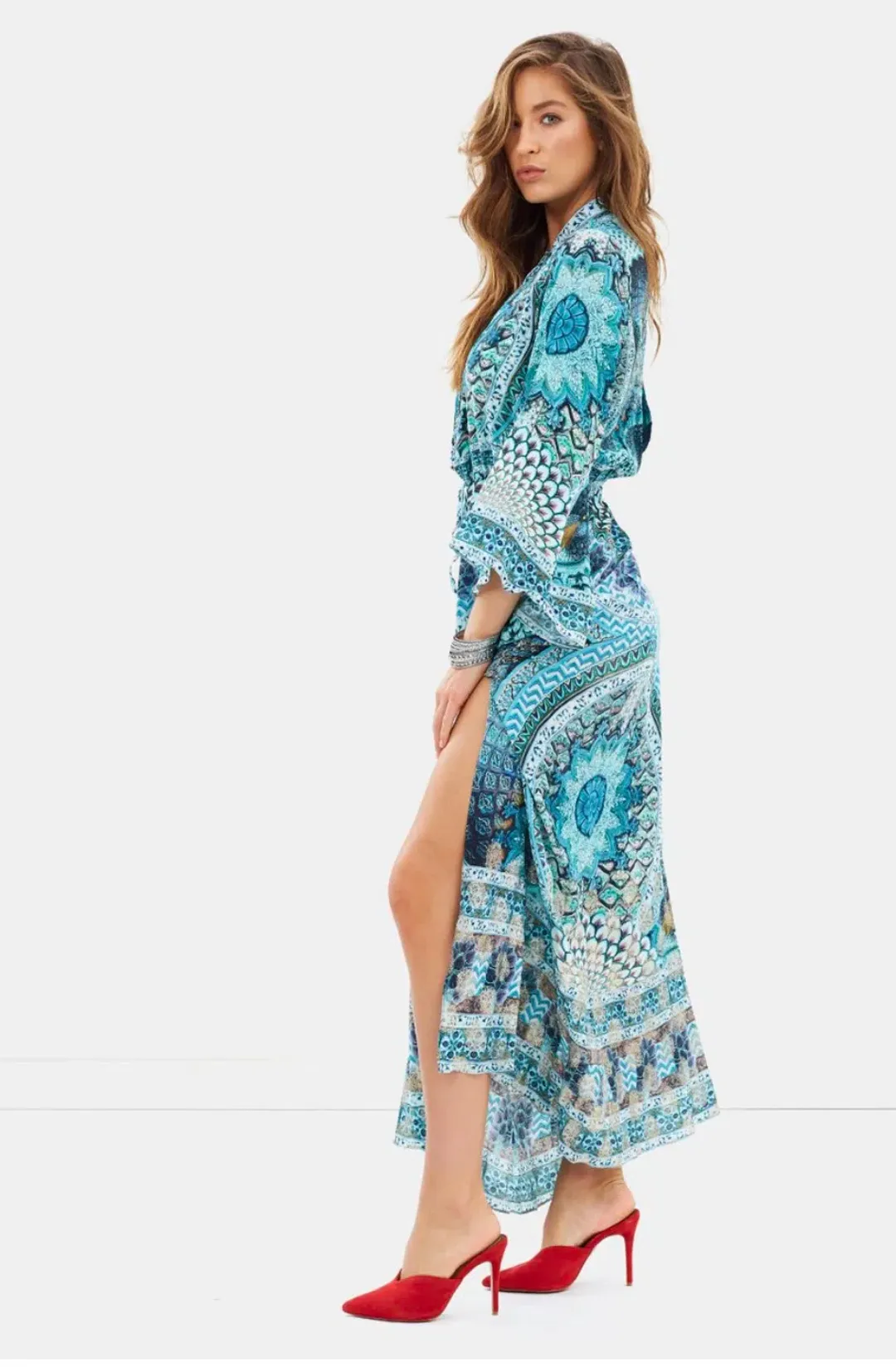 Camilla Drawstring Button Up Dress Turn On The Charm Print Size L for rent on The Volte - main image