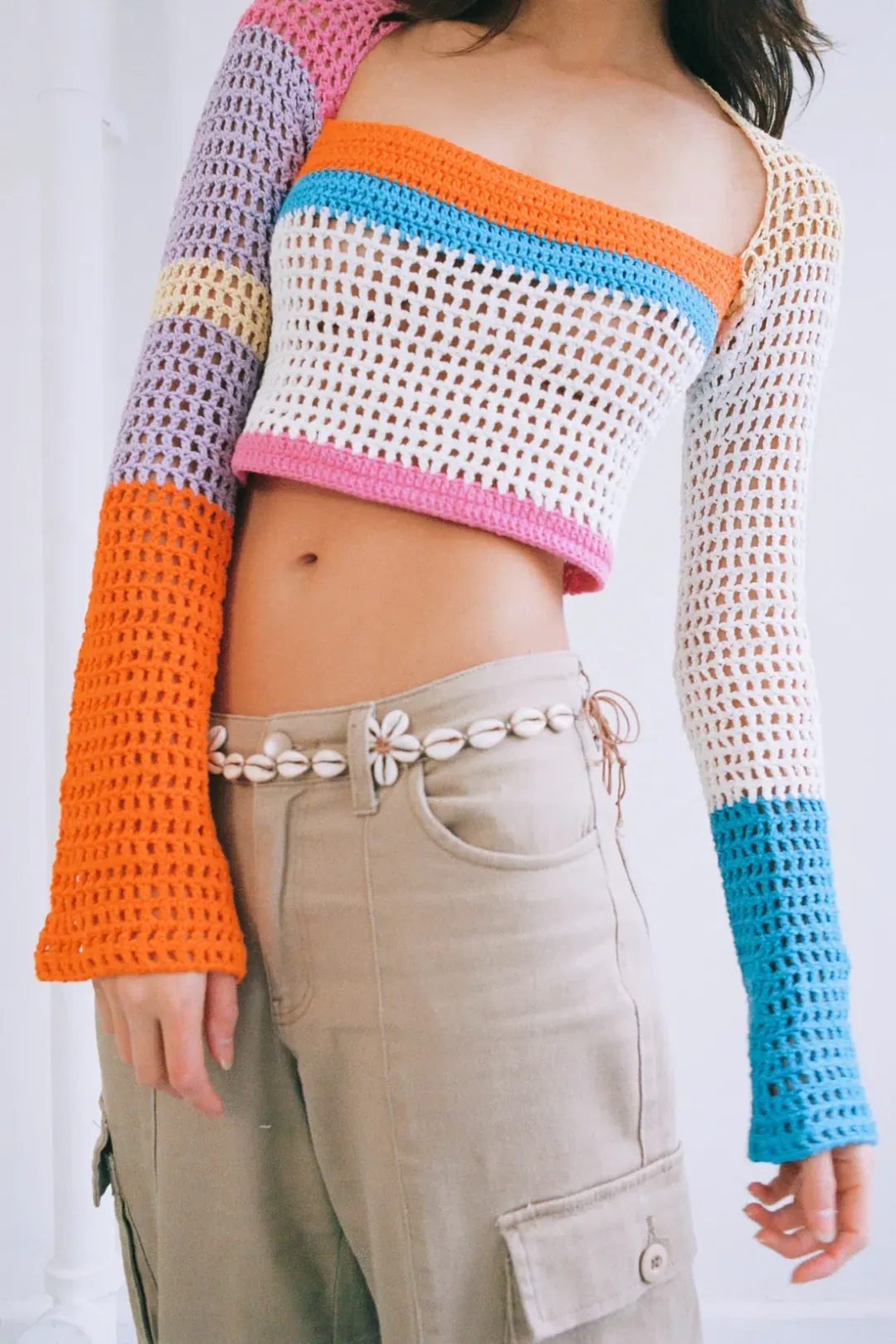 Scarlet and Sam Sleeved Powder Crochet Crop Top Multi Size M for rent on The Volte - main image