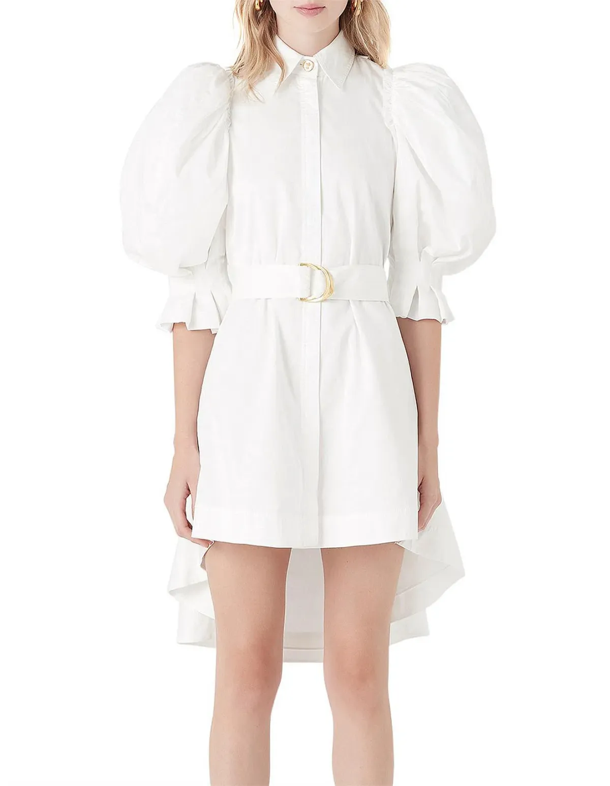 Aje Eucalypt Puff Sleeve Shirt Dress White Size 8 for rent on The Volte - main image