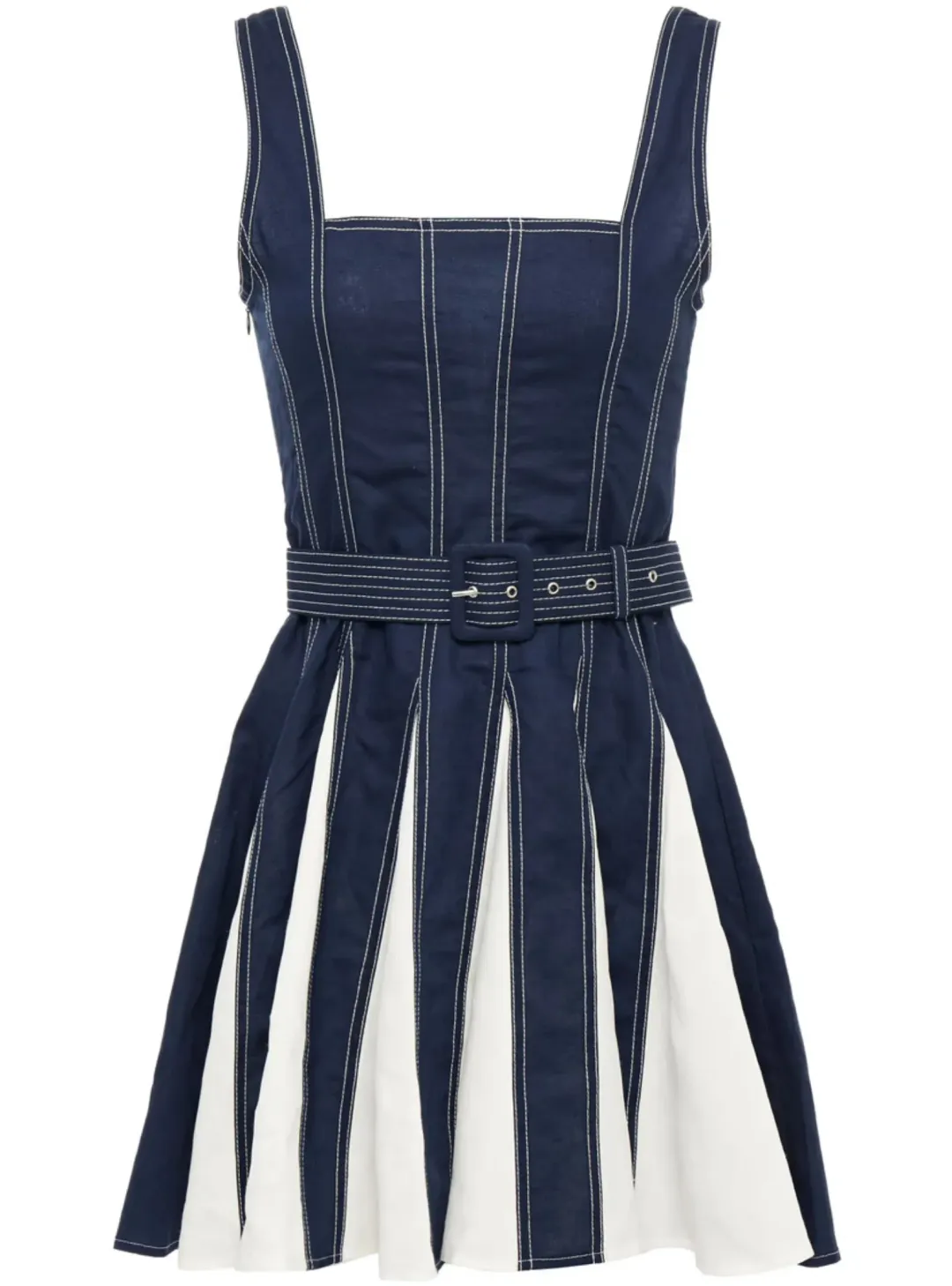 Leo and Lin Belted Two-Tone Linen and Cotton-Blend Mini Dress Multi Size AU 10 for rent on The Volte - main image