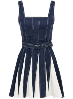 Leo and Lin Belted Two-Tone Linen and Cotton-Blend Mini Dress Multi Size AU 10 for rent on The Volte - image 3