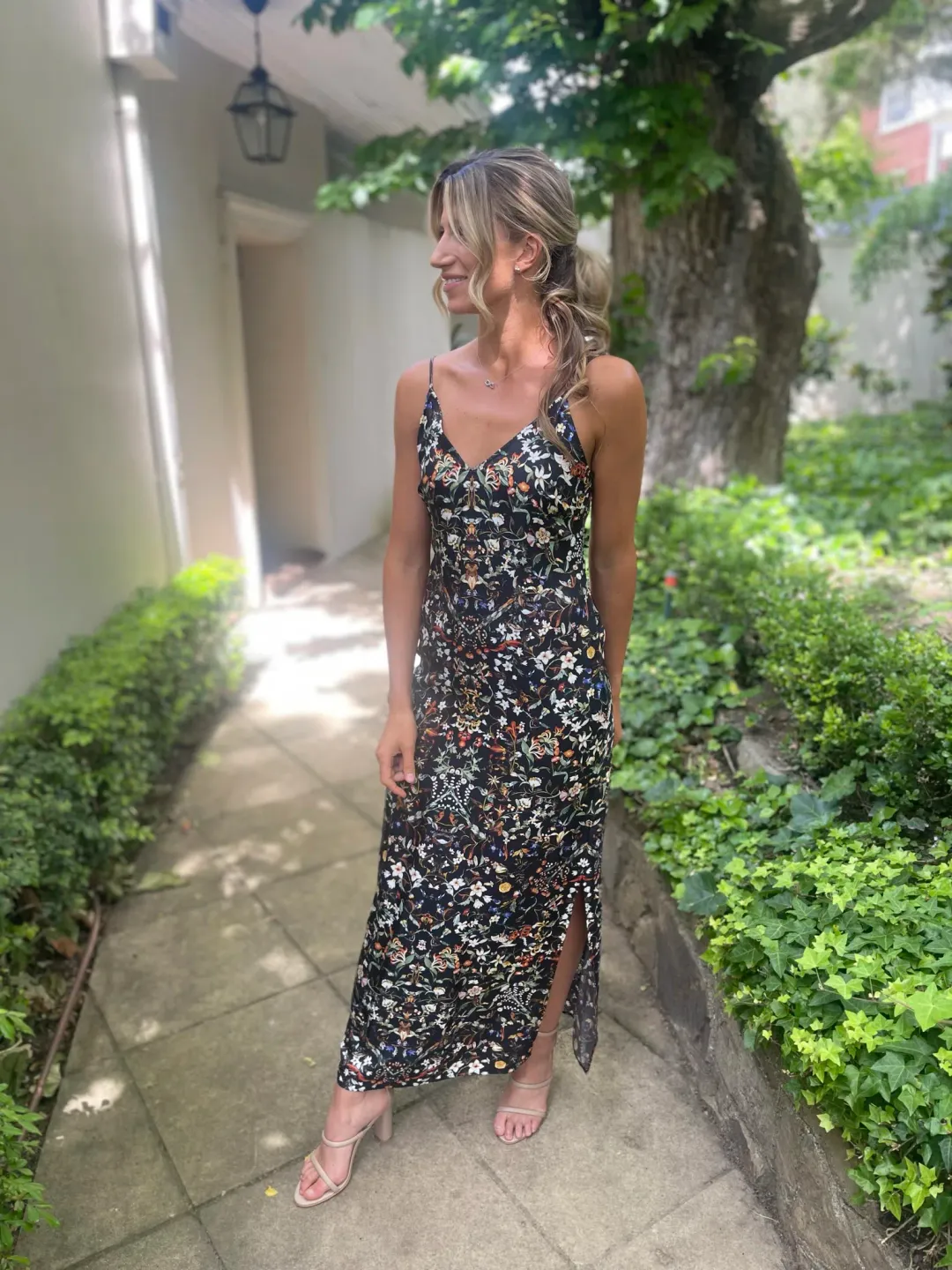 Burberry Maris Floral Silk Slip Dress Black Size 10  for rent on The Volte - main image