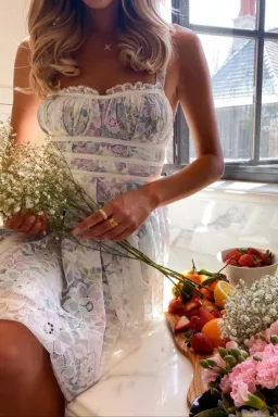 For Love and Lemons Loretta Mini Dress in Ivory Print Size M for rent on The Volte - image 2