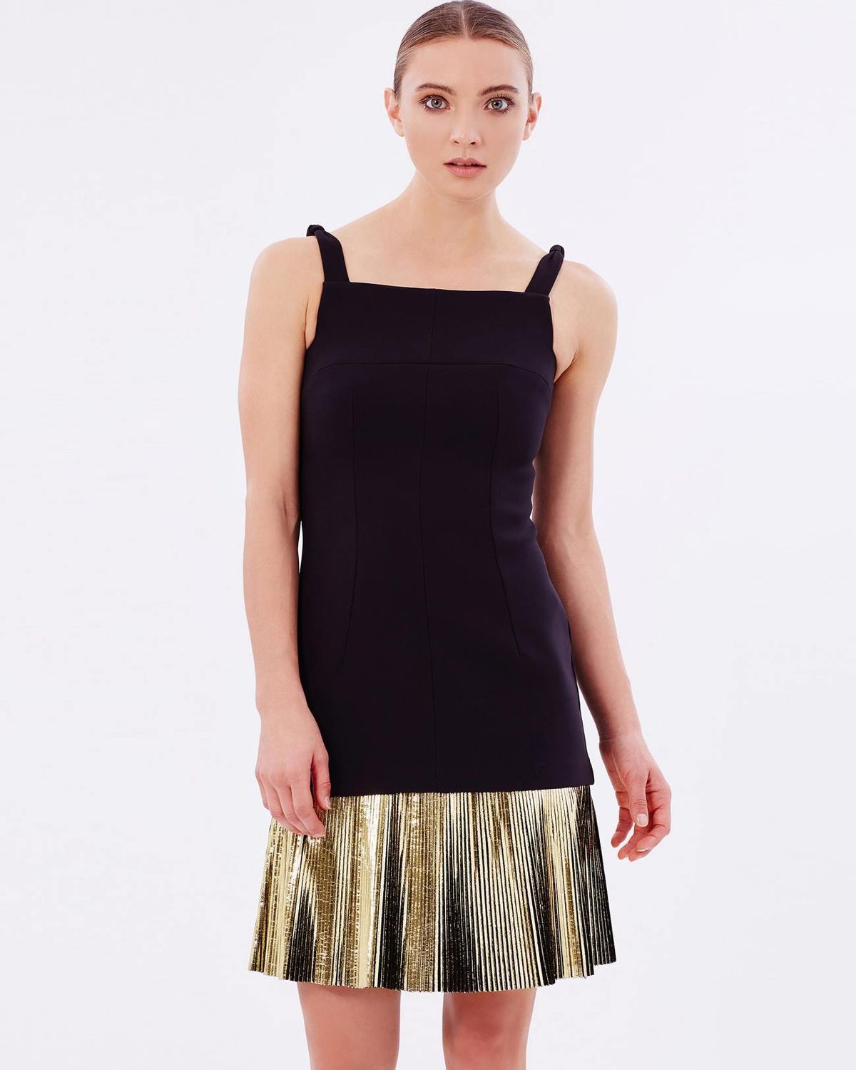 By Johnny Foil Fringe Layers Dress Black Gold Size 8 for rent on The Volte - main image