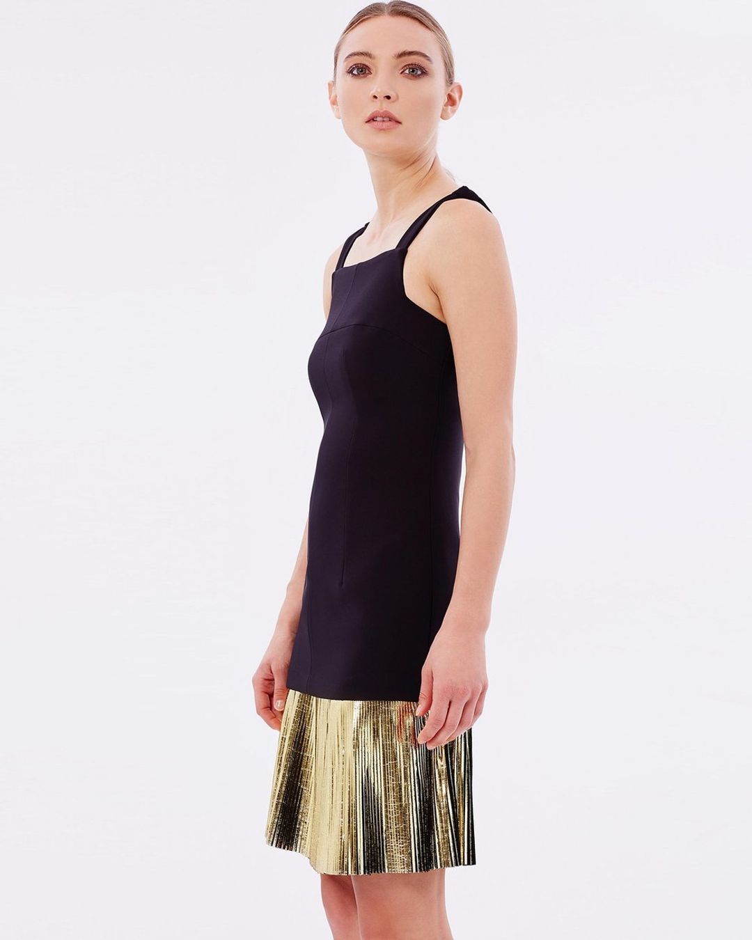 By Johnny Foil Fringe Layers Dress Black Gold Size 8 for rent on The Volte - main image