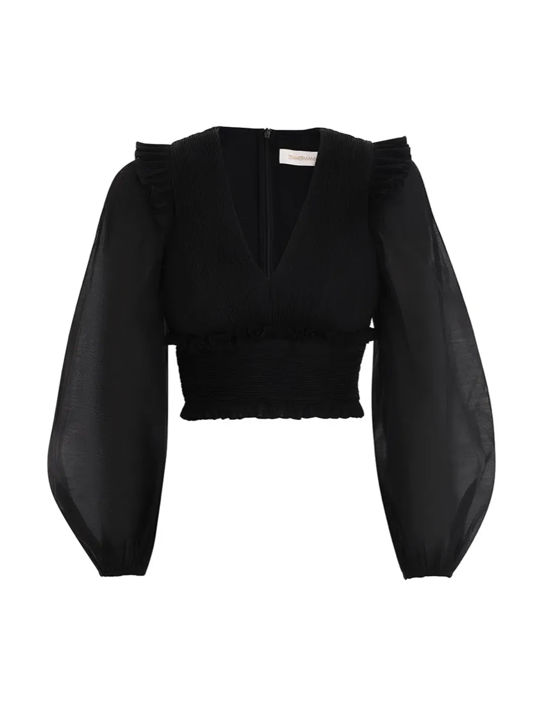 Zimmermann Cropped Ruffled Plissé Organza Top Black Size 8 for rent on The Volte - main image