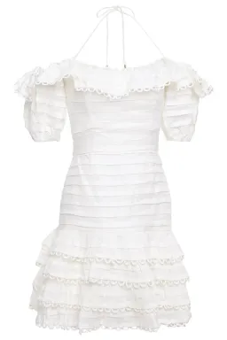 Zimmermann Allia Pintuck Off-the-soulder Ruffled Linen Mini Dress White Size 6 for rent on The Volte - image 4