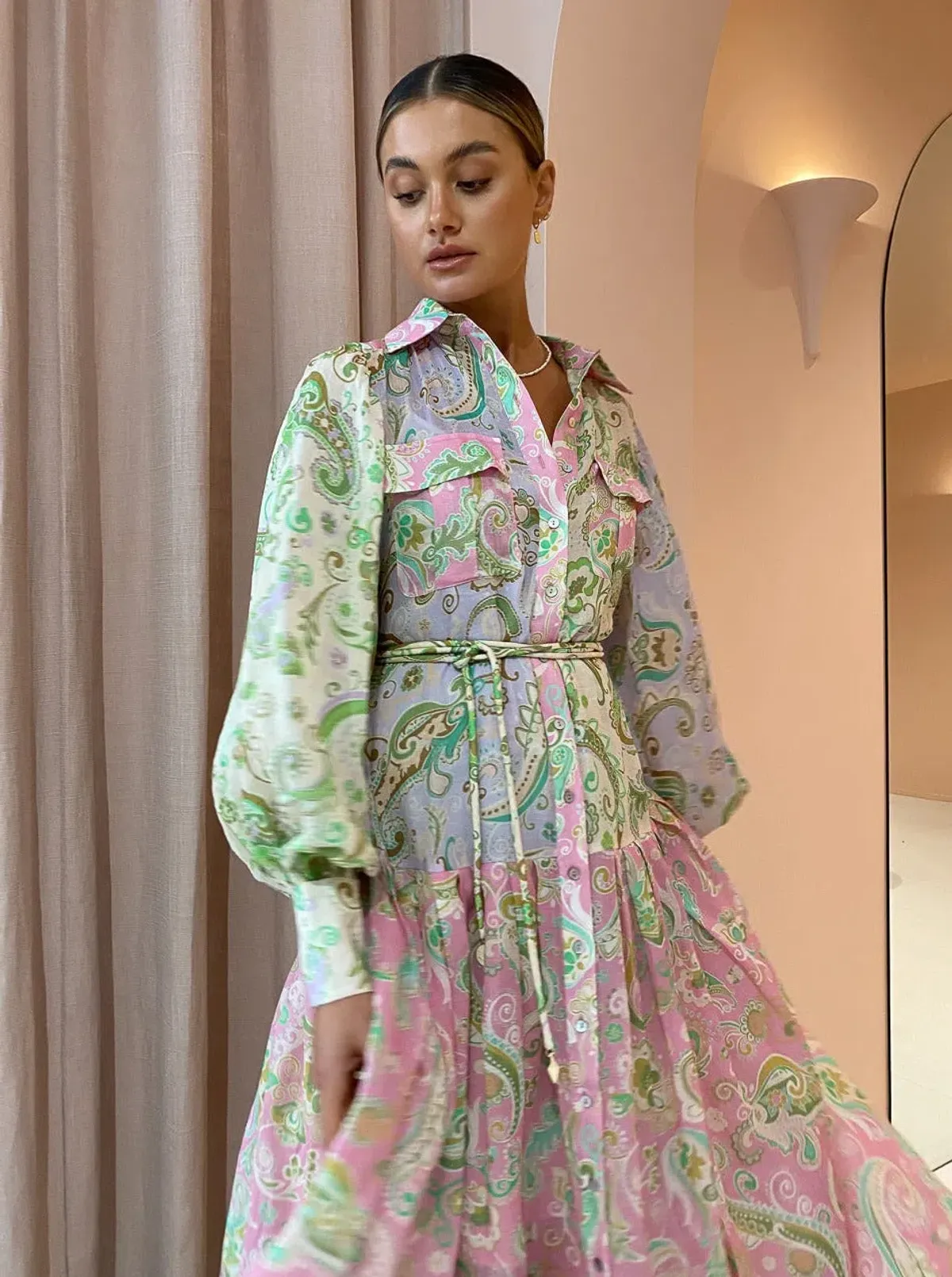 Alemais - Marta Patchwork Shirt Dress Print - Size 12 for rent on The Volte - main image