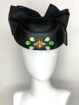 Halo & Rose Pillbox Hat Black/Green  for rent on The Volte - image 5
