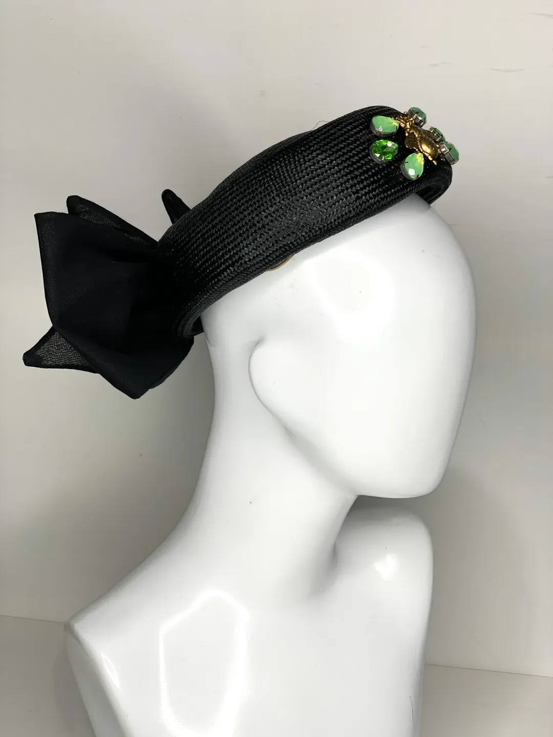 Halo & Rose Pillbox Hat Black/Green  for rent on The Volte - main image