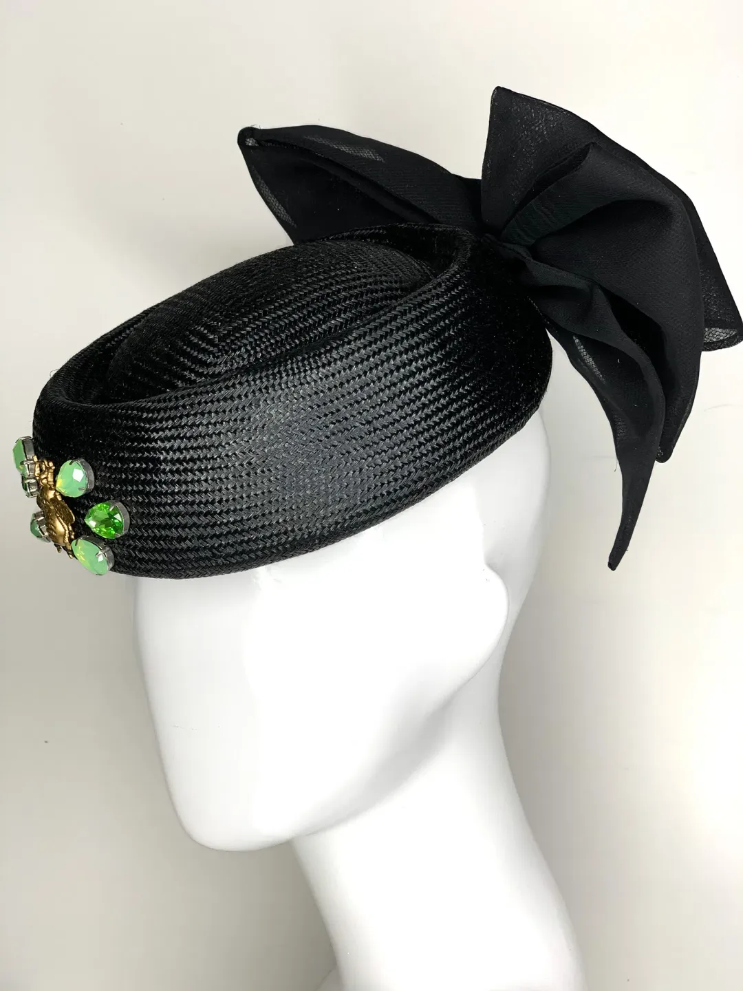 Halo & Rose Pillbox Hat Black/Green  for rent on The Volte - main image
