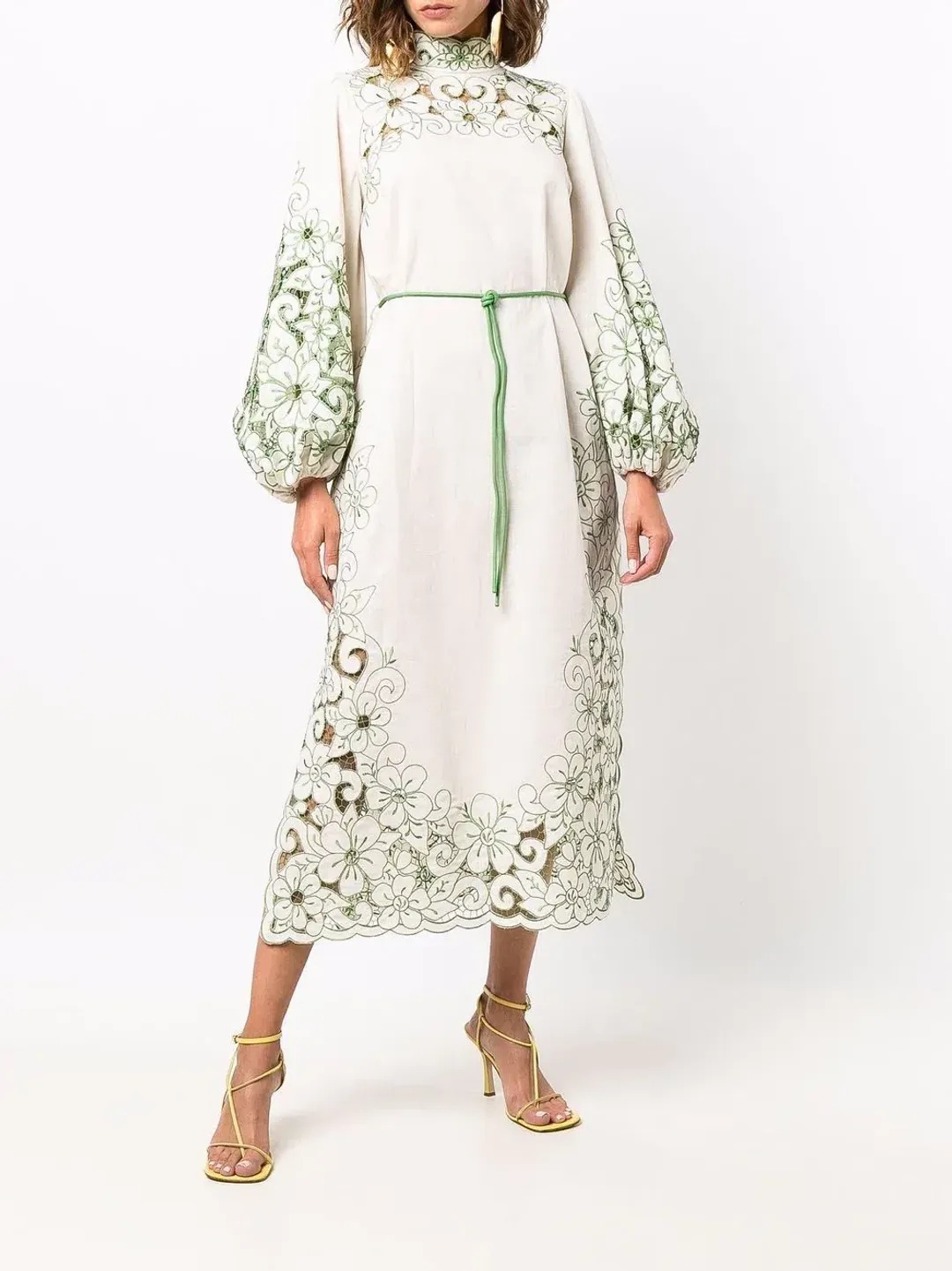 Zimmermann Teddy Floral Midi Dress Cream/Green Size 2 for rent on The Volte - main image