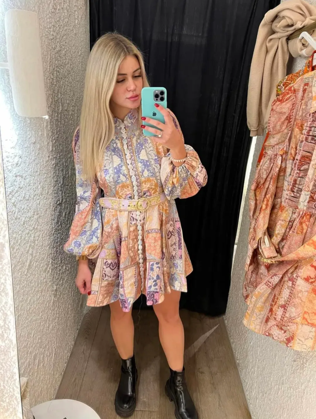 Zimmermann Stargazer Kaleidoscope Buttoned Mini Dress Multi Swirl Floral Print Size 2 / AU 12 for rent on The Volte - main image