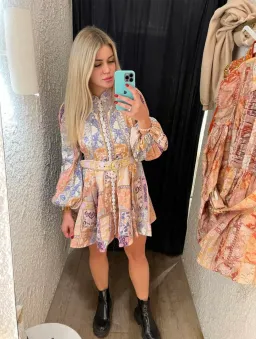 Zimmermann Stargazer Kaleidoscope Buttoned Mini Dress Multi Swirl Floral Print Size 2 / AU 12 for rent on The Volte - image 2