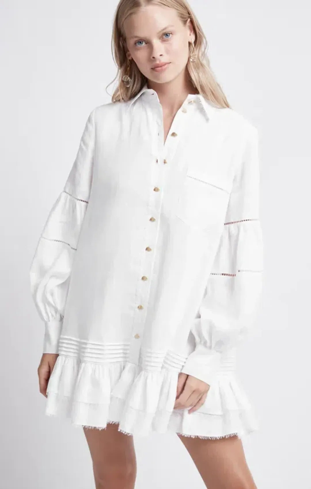 Aje Lotus Shirt Dress White Size 16 for rent on The Volte - main image