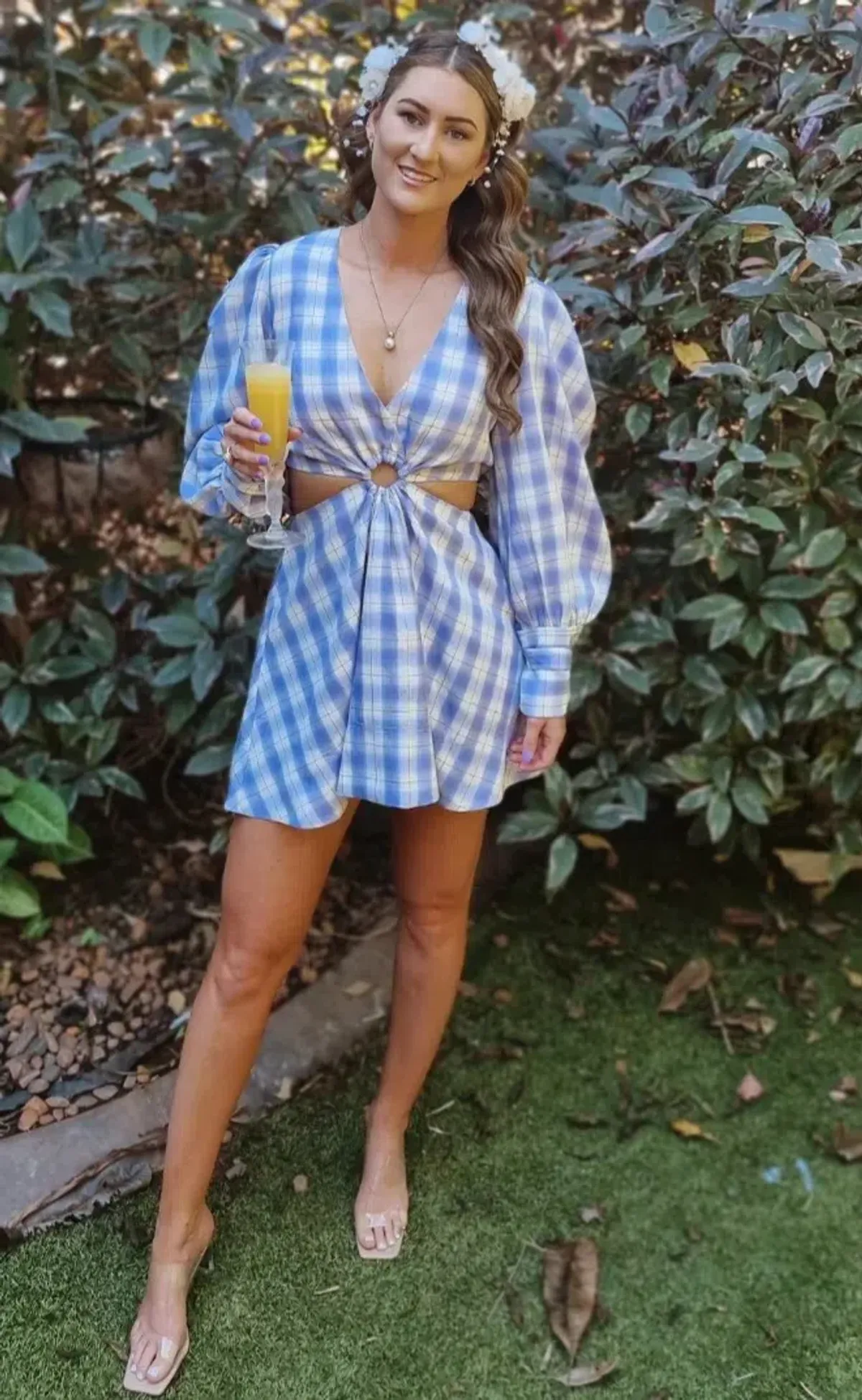 By Nicola Chevron Mini Dress in Grape Plaid Print Size 8 for rent on The Volte - main image