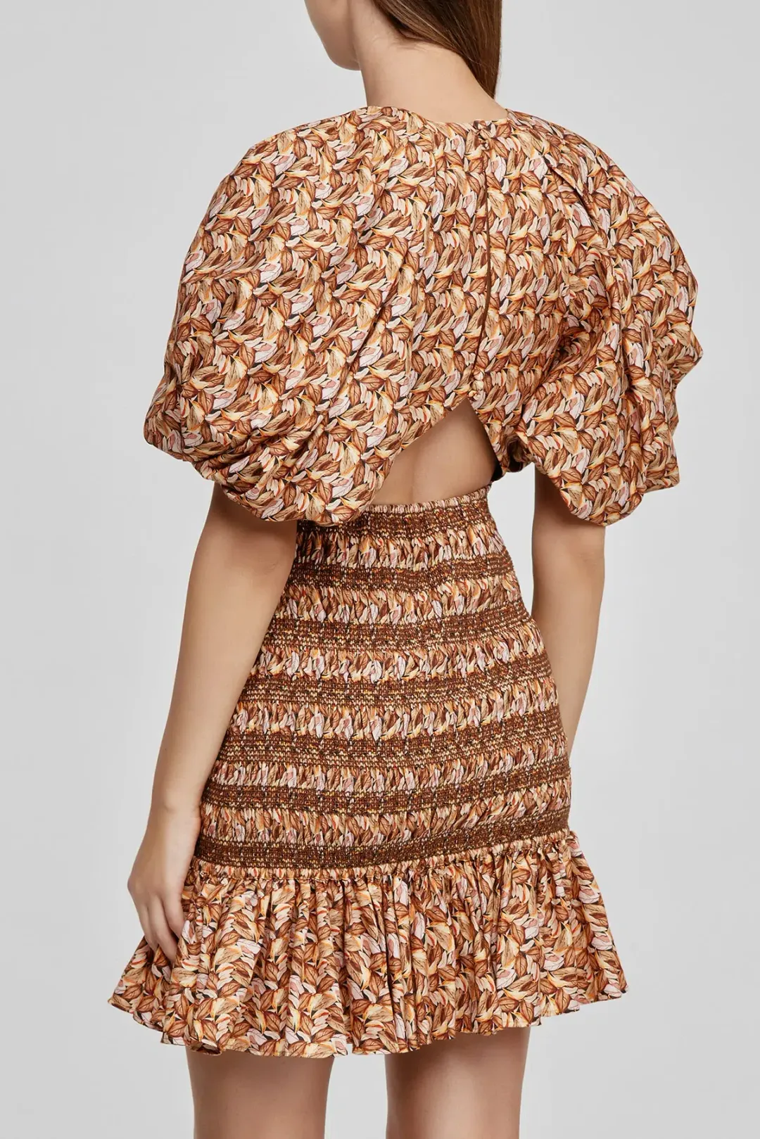 Acler Brooks Mini Dress Neutral Leaves Print Size 8 for rent on The Volte - main image