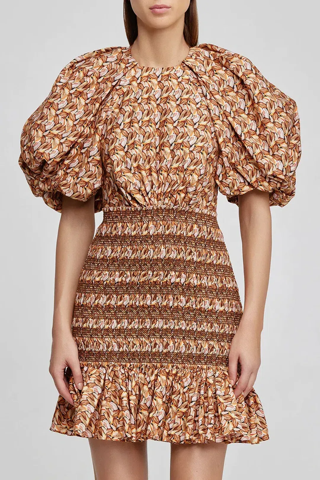 Acler Brooks Mini Dress Neutral Leaves Print Size 8 for rent on The Volte - main image