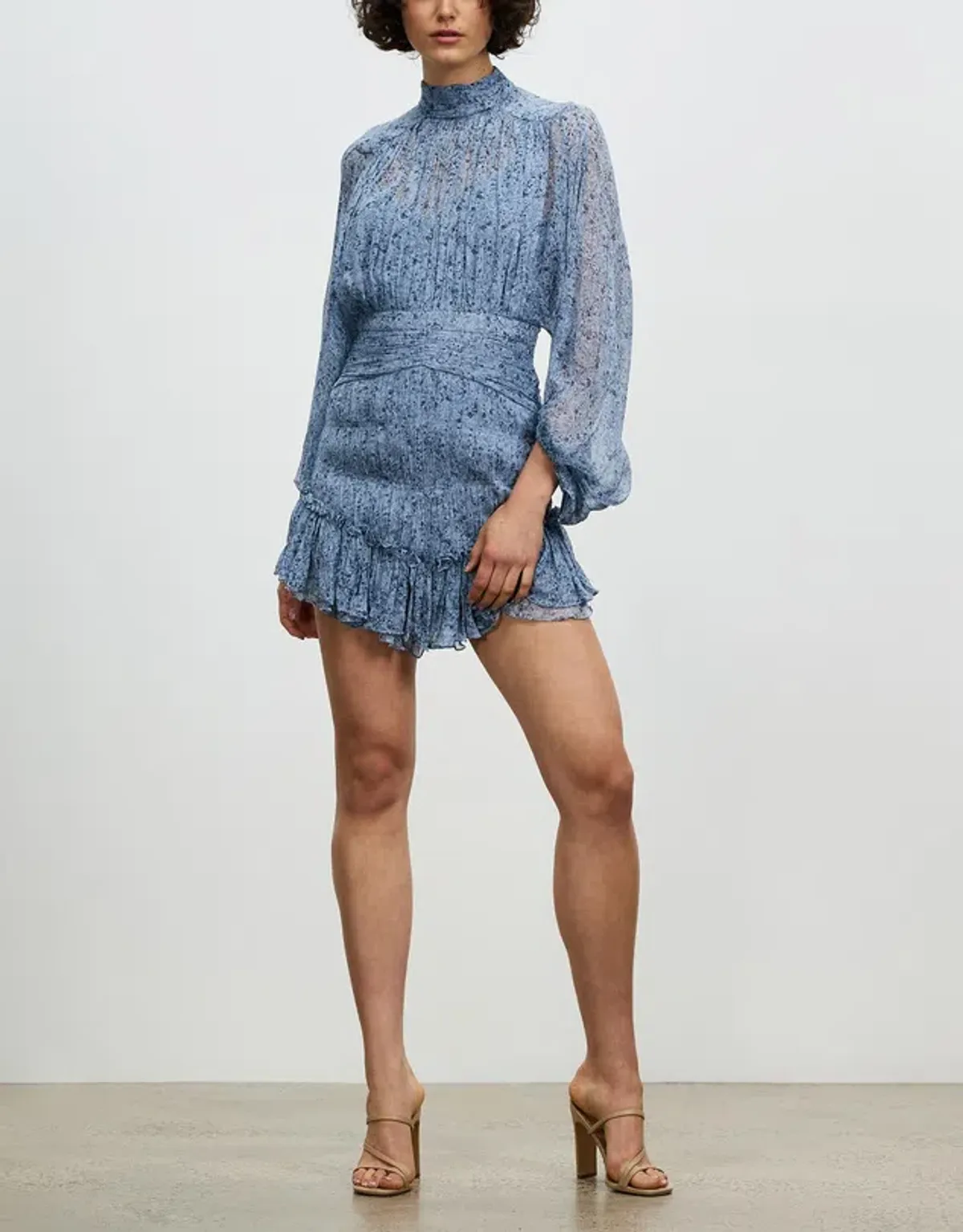 Shona Joy Harmony High Neck Ruched Mini Dress Blue Size 10 for rent on The Volte - main image