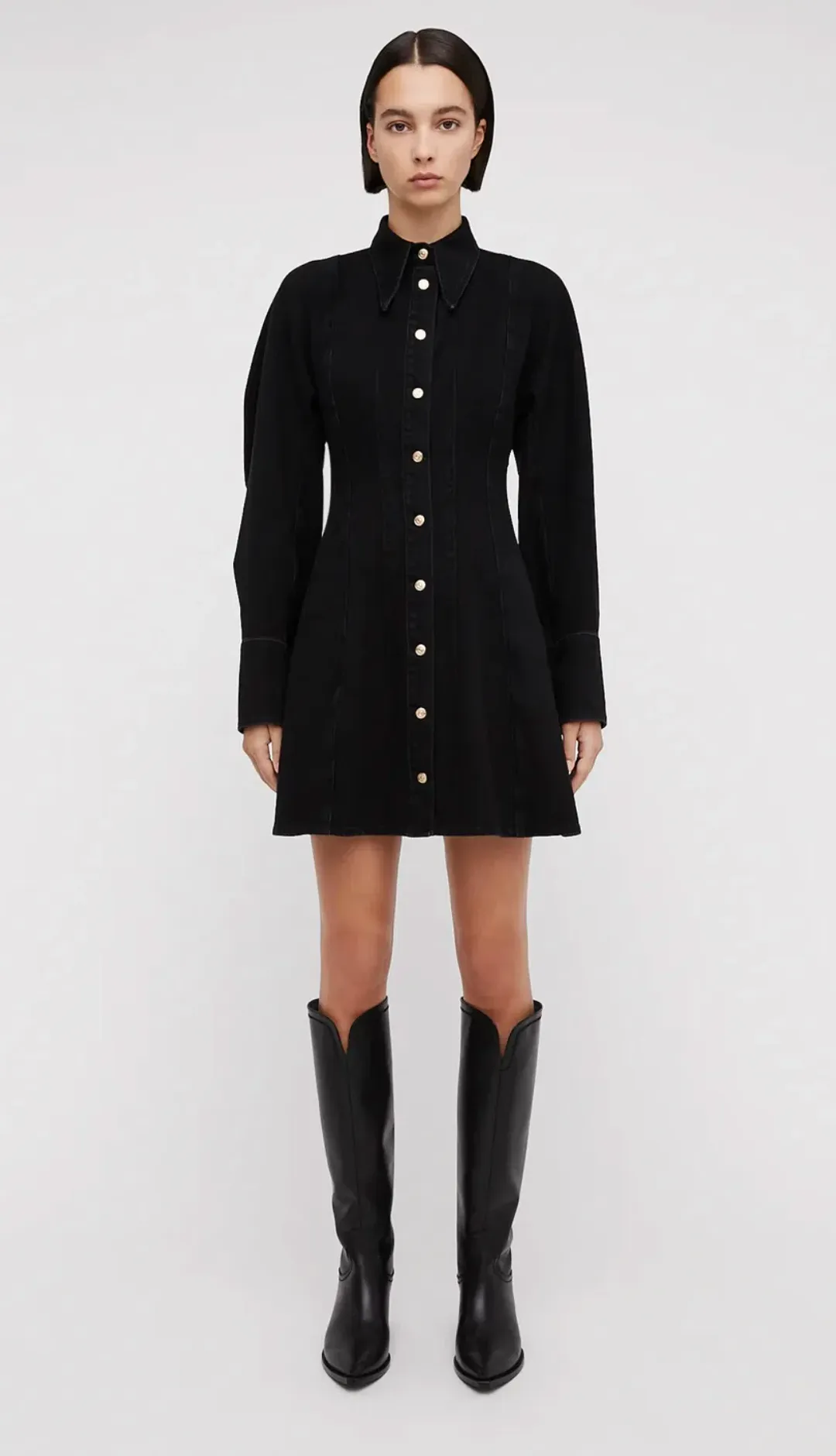 Scanlan Theodore Denim Cocoon Sleeve Mini Dress Black Size 6 for rent on The Volte - main image