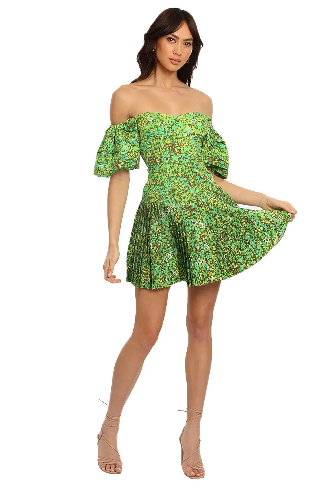 Alemais Phyllis Pleat Mini Dress Green Size 6 for rent on The Volte - main image