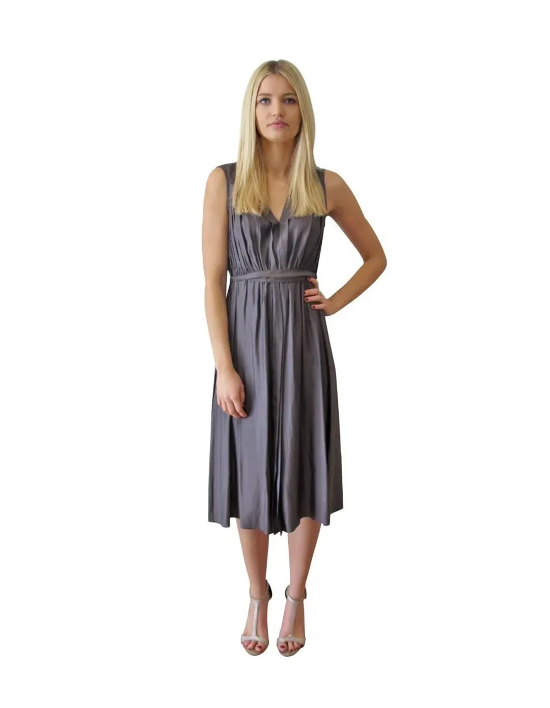 Scanlan Theodore V Neck Dress Grey Size 8 for rent on The Volte - main image